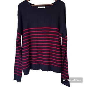 Sfera Basic Women’s Sweater Striped Long Sleeve Gold Buttons Blue Red Size XL